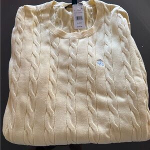 Brooks Brothers Cream Cable-Knit Crewneck Sweater with Small Logo